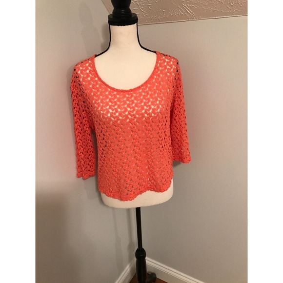 Urban Outfitters Staring at Stars Coral/Pink Crochet Sweater - Size Small - Picture 1 of 6